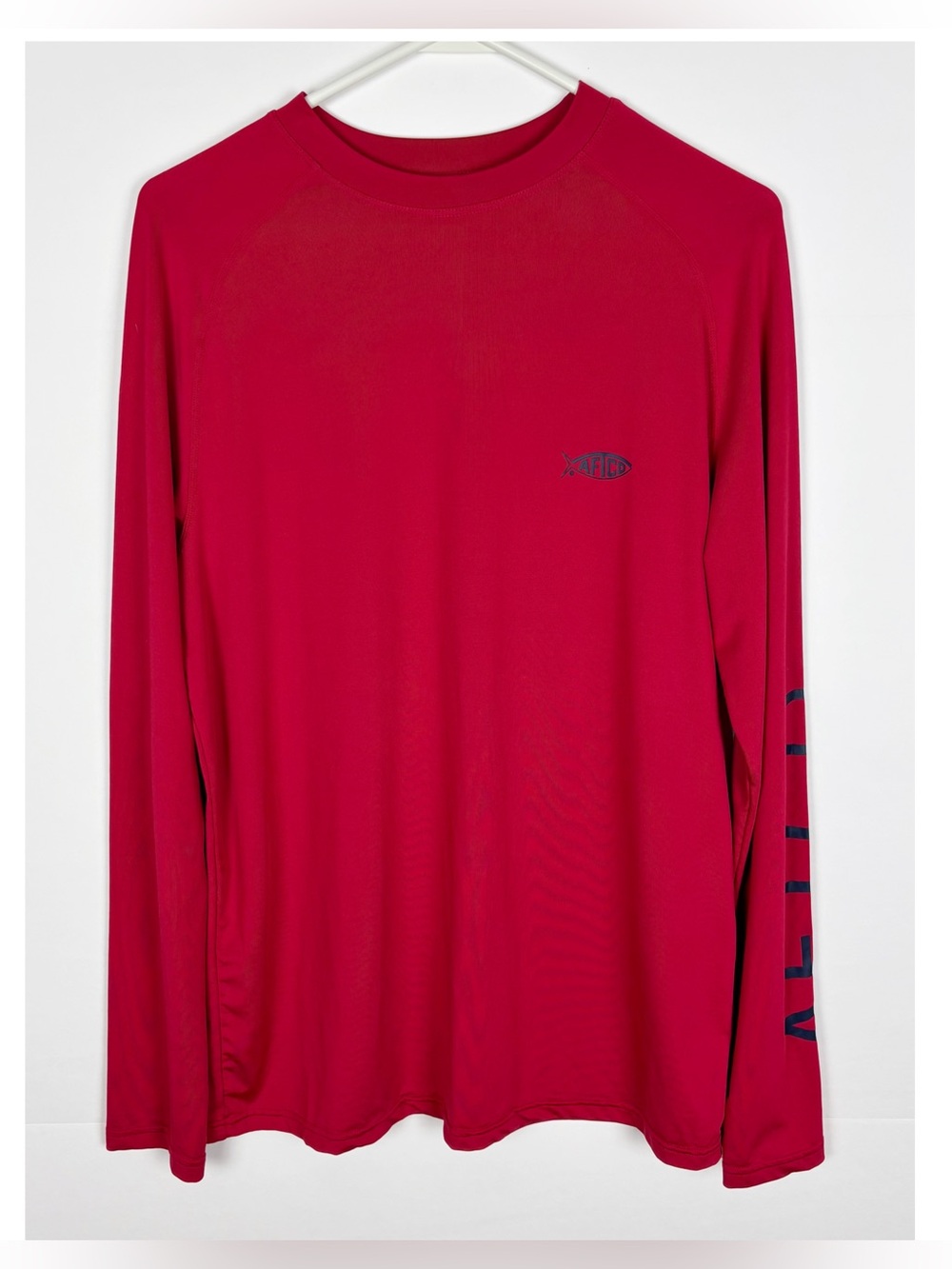 AFTCO Samurai Performance Long Sleeve Sun Shirt Size Small Chili Red Fishing